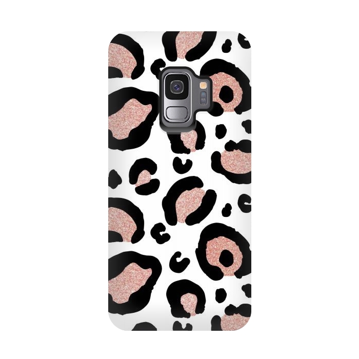 Galaxy S9 StrongFit Rose Gold Glitter Leopard Print by Julie Erin Designs