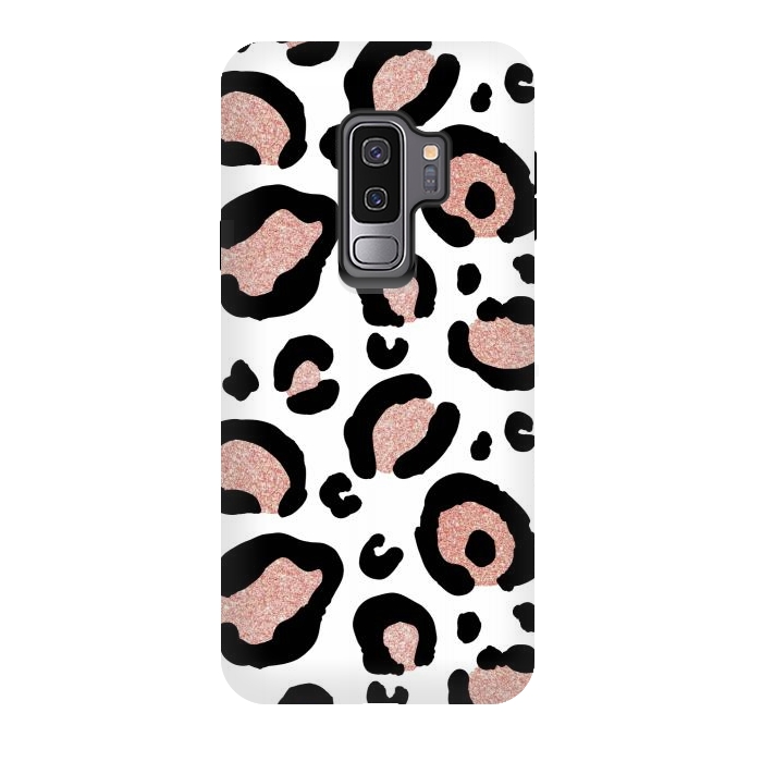 Galaxy S9 plus StrongFit Rose Gold Glitter Leopard Print by Julie Erin Designs