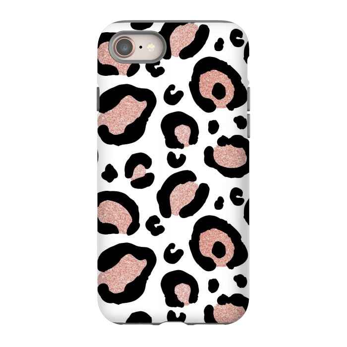 iPhone 8 StrongFit Rose Gold Glitter Leopard Print by Julie Erin Designs