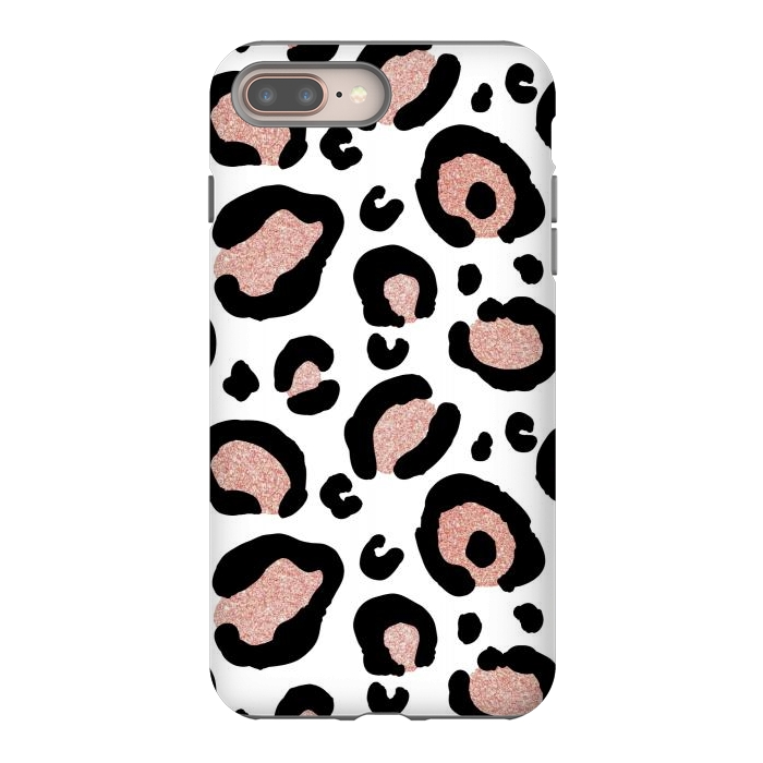 iPhone 8 plus StrongFit Rose Gold Glitter Leopard Print by Julie Erin Designs