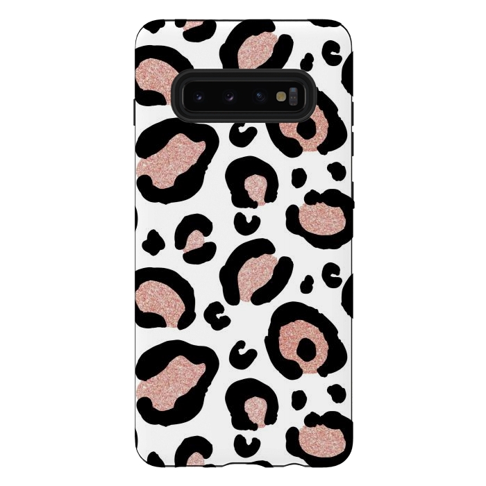 Galaxy S10 plus StrongFit Rose Gold Glitter Leopard Print by Julie Erin Designs