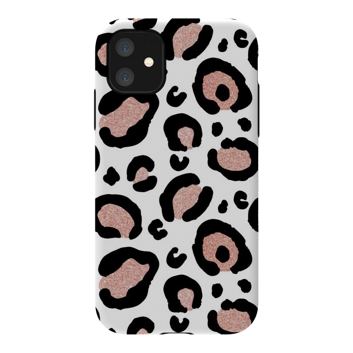 iPhone 11 StrongFit Rose Gold Glitter Leopard Print by Julie Erin Designs