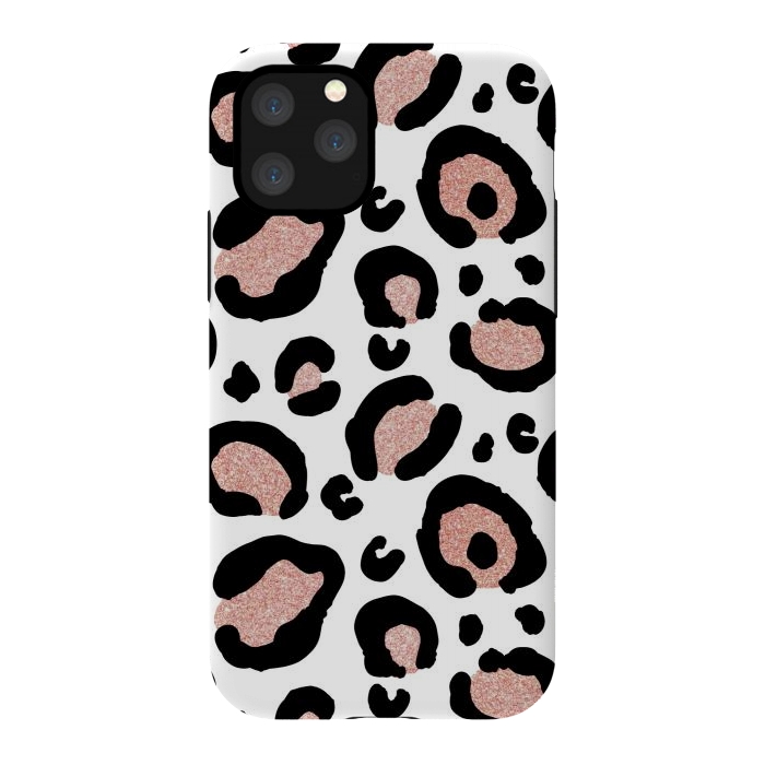 iPhone 11 Pro StrongFit Rose Gold Glitter Leopard Print by Julie Erin Designs