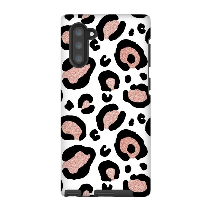 Galaxy Note 10 StrongFit Rose Gold Glitter Leopard Print by Julie Erin Designs