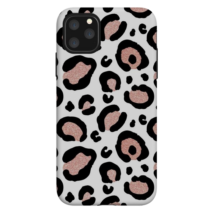 iPhone 11 Pro Max StrongFit Rose Gold Glitter Leopard Print by Julie Erin Designs