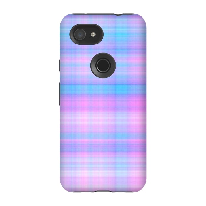 Pixel 3A StrongFit Girly Pastel Plaid Blue Pink by Julie Erin Designs