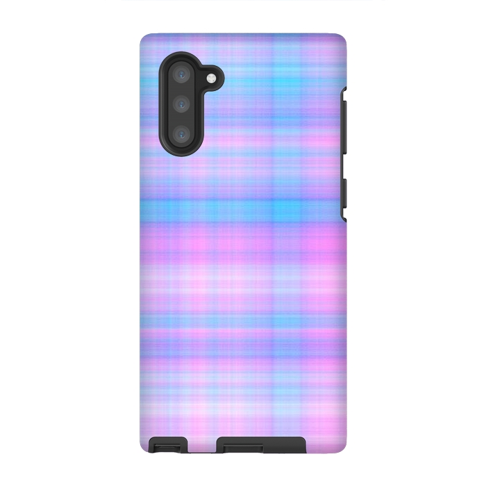 Galaxy Note 10 StrongFit Girly Pastel Plaid Blue Pink by Julie Erin Designs