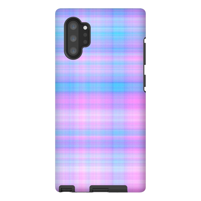 Galaxy Note 10 plus StrongFit Girly Pastel Plaid Blue Pink by Julie Erin Designs
