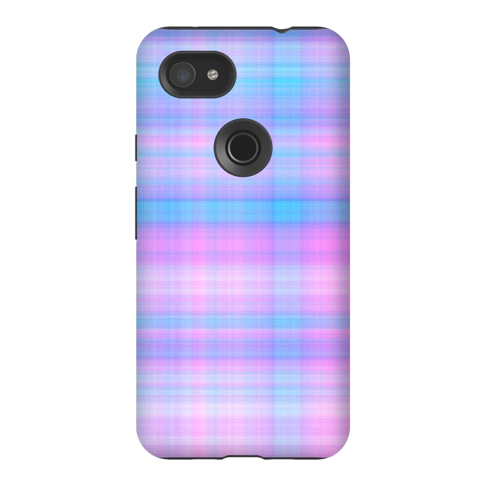 Pixel 3AXL StrongFit Girly Pastel Plaid Blue Pink by Julie Erin Designs