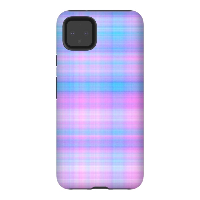 Pixel 4XL StrongFit Girly Pastel Plaid Blue Pink by Julie Erin Designs