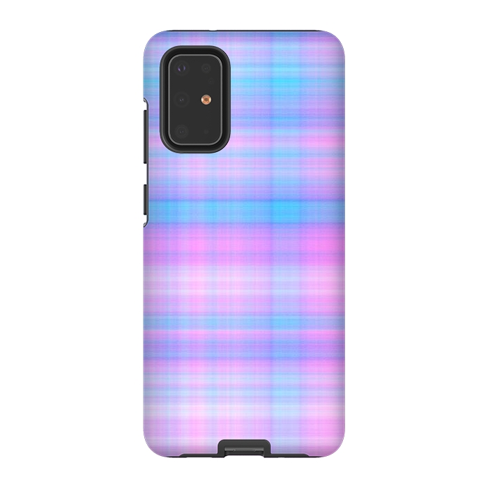 Galaxy S20 Plus StrongFit Girly Pastel Plaid Blue Pink by Julie Erin Designs