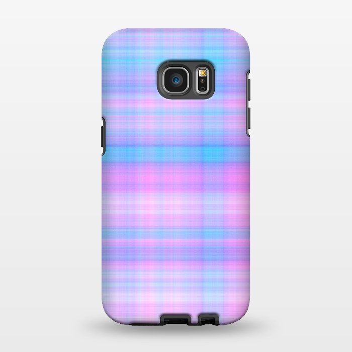 Galaxy S7 EDGE StrongFit Girly Pastel Plaid Blue Pink by Julie Erin Designs
