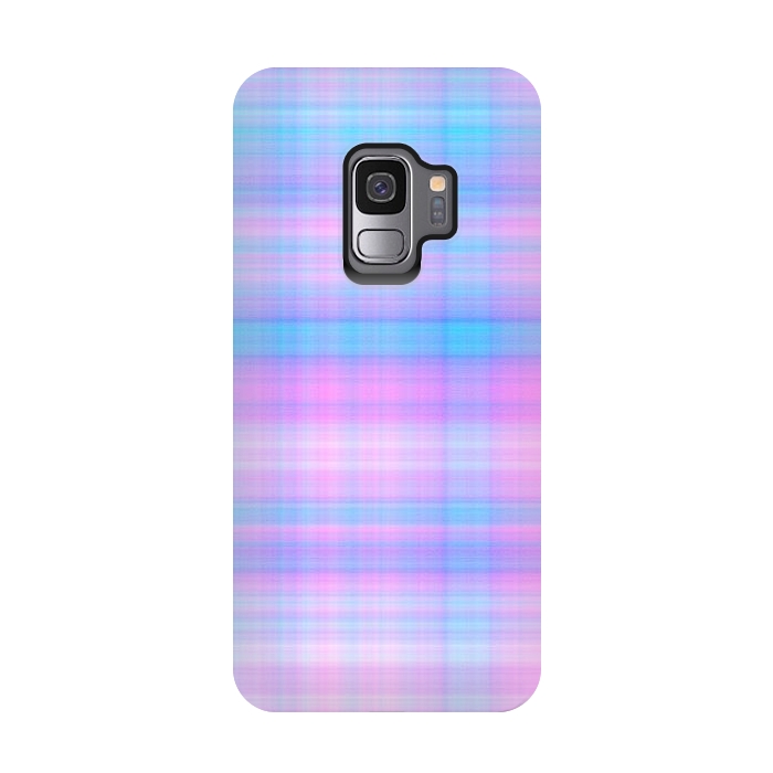 Galaxy S9 StrongFit Girly Pastel Plaid Blue Pink by Julie Erin Designs