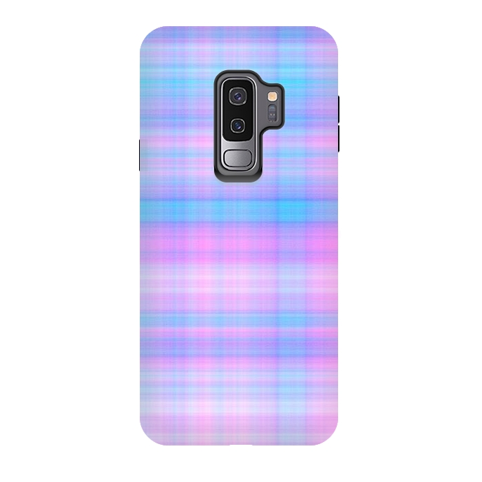 Galaxy S9 plus StrongFit Girly Pastel Plaid Blue Pink by Julie Erin Designs