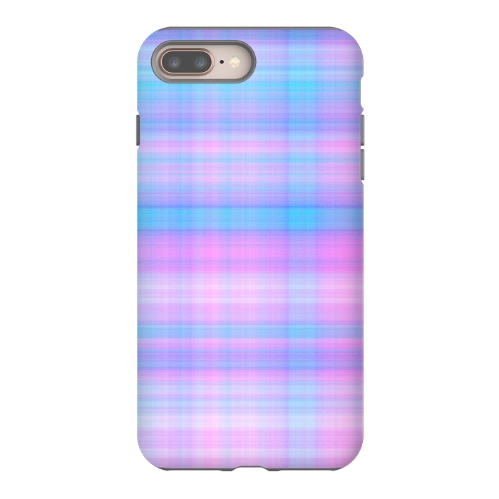 iPhone 8 plus StrongFit Girly Pastel Plaid Blue Pink by Julie Erin Designs