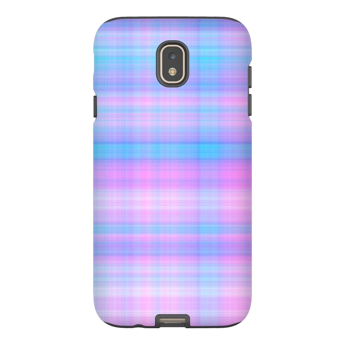 Galaxy J7 StrongFit Girly Pastel Plaid Blue Pink by Julie Erin Designs