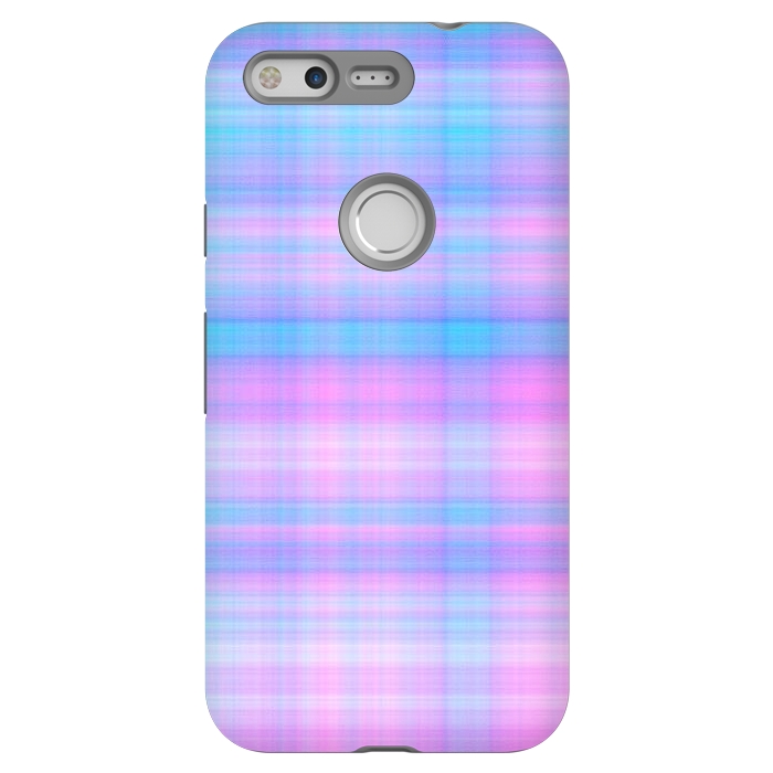 Pixel StrongFit Girly Pastel Plaid Blue Pink by Julie Erin Designs