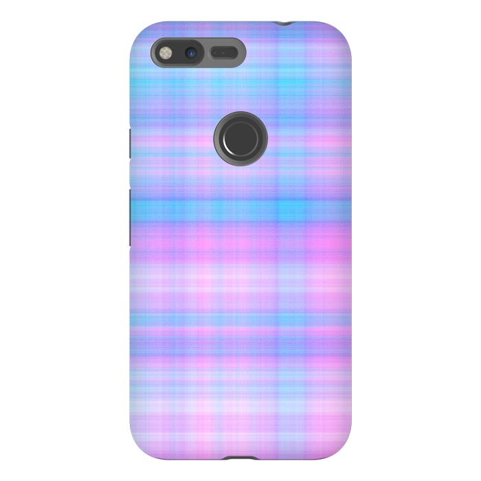 Pixel XL StrongFit Girly Pastel Plaid Blue Pink by Julie Erin Designs