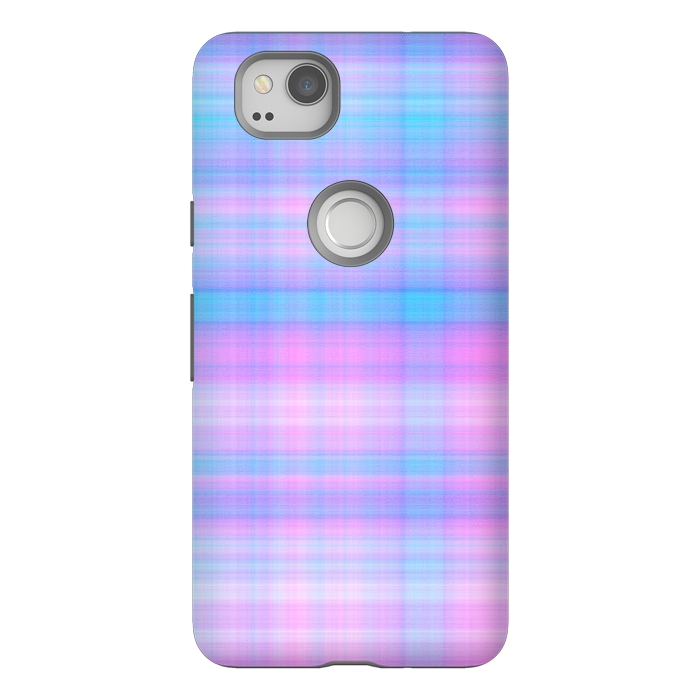 Pixel 2 StrongFit Girly Pastel Plaid Blue Pink by Julie Erin Designs