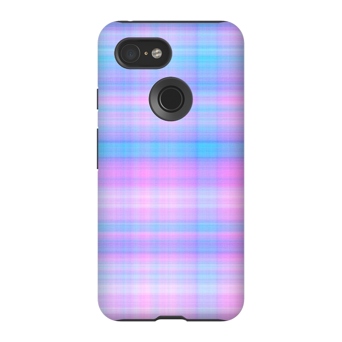 Pixel 3 StrongFit Girly Pastel Plaid Blue Pink by Julie Erin Designs