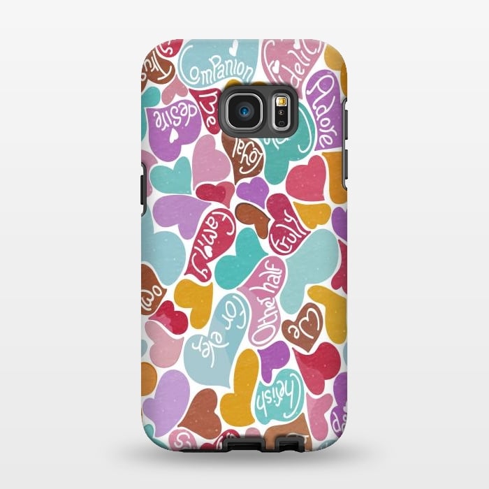 Galaxy S7 EDGE StrongFit Multicolored Love hearts with loving words by Paula Ohreen