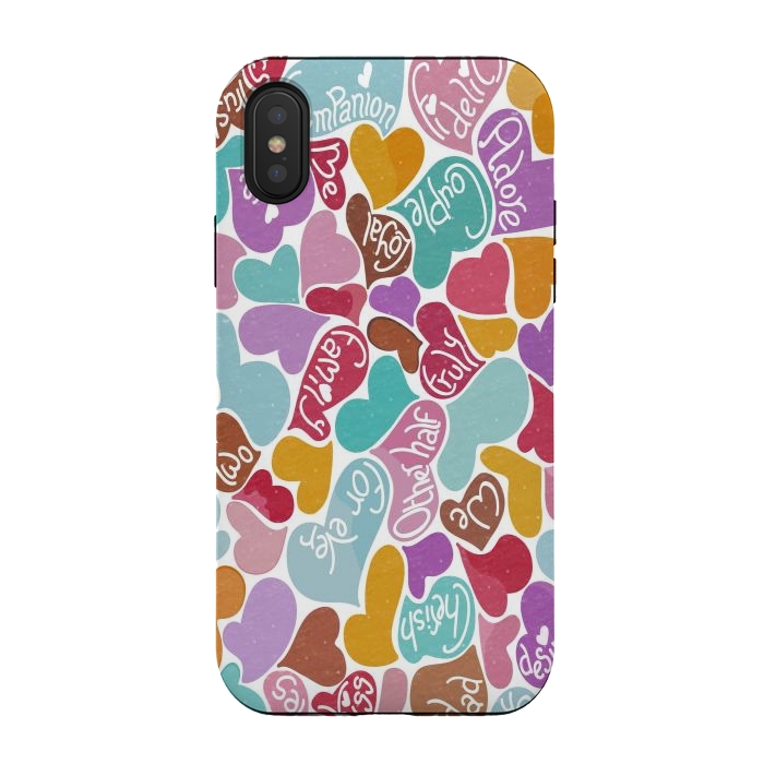iPhone Xs / X StrongFit Multicolored Love hearts with loving words by Paula Ohreen