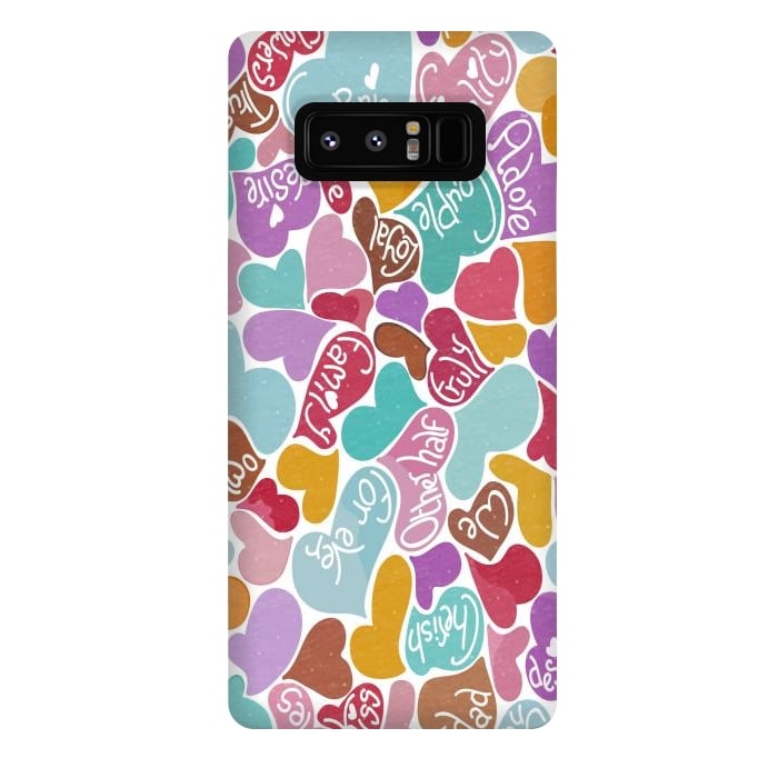 Galaxy Note 8 StrongFit Multicolored Love hearts with loving words by Paula Ohreen