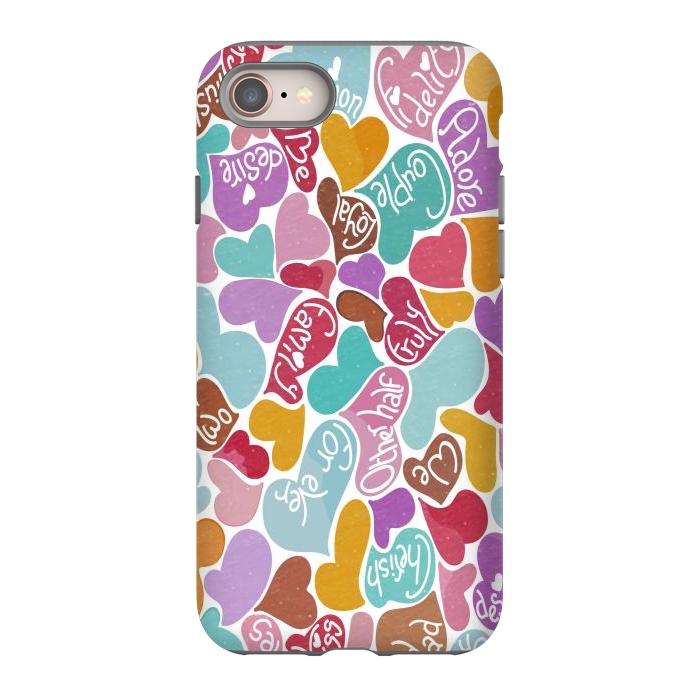 iPhone 8 StrongFit Multicolored Love hearts with loving words by Paula Ohreen