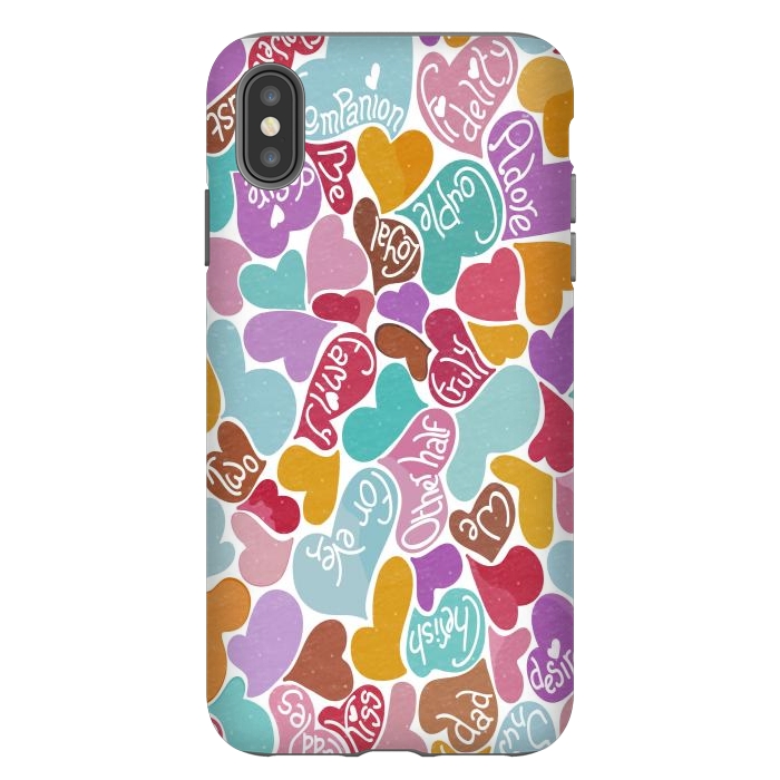 iPhone Xs Max StrongFit Multicolored Love hearts with loving words by Paula Ohreen