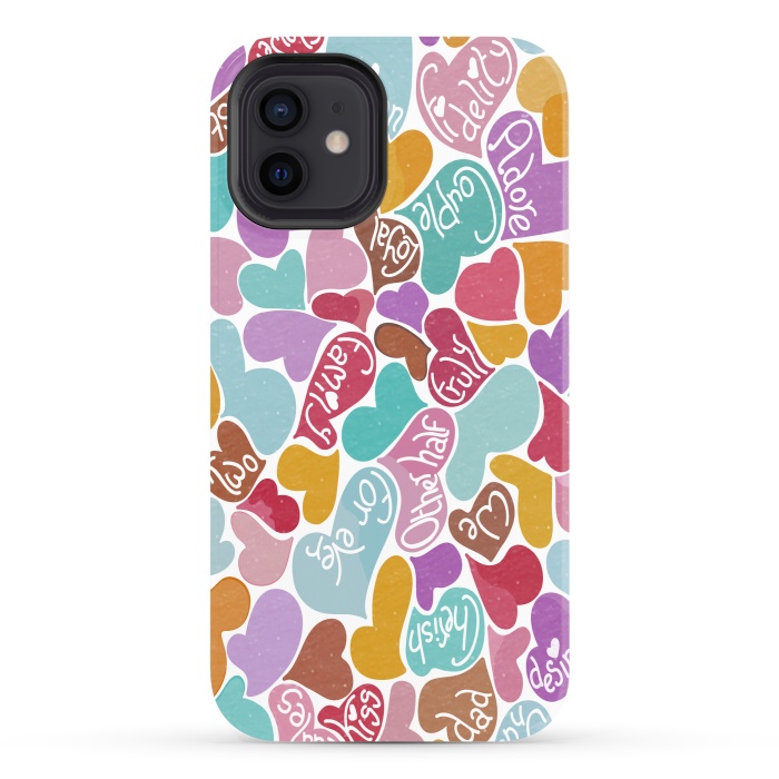 iPhone 12 StrongFit Multicolored Love hearts with loving words by Paula Ohreen