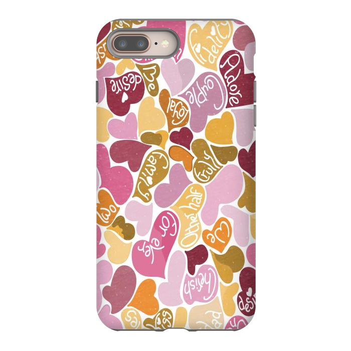 iPhone 7 plus StrongFit Love hearts with loving words in pink and orange by Paula Ohreen