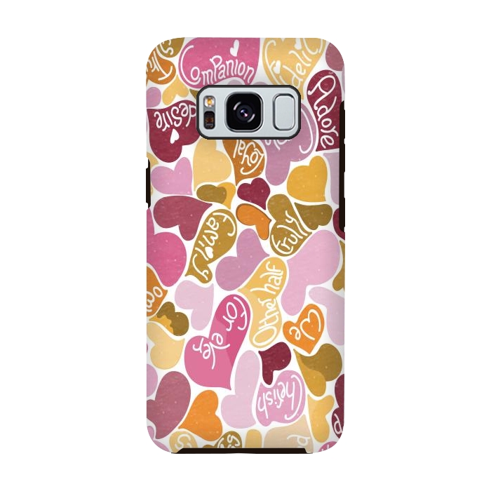 Galaxy S8 StrongFit Love hearts with loving words in pink and orange by Paula Ohreen