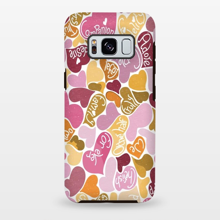 Galaxy S8 plus StrongFit Love hearts with loving words in pink and orange by Paula Ohreen