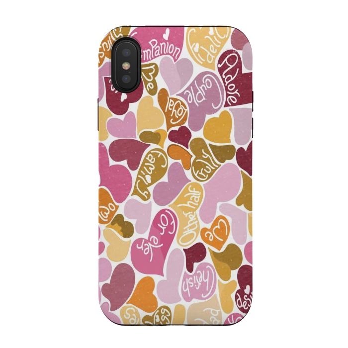 iPhone Xs / X StrongFit Love hearts with loving words in pink and orange by Paula Ohreen