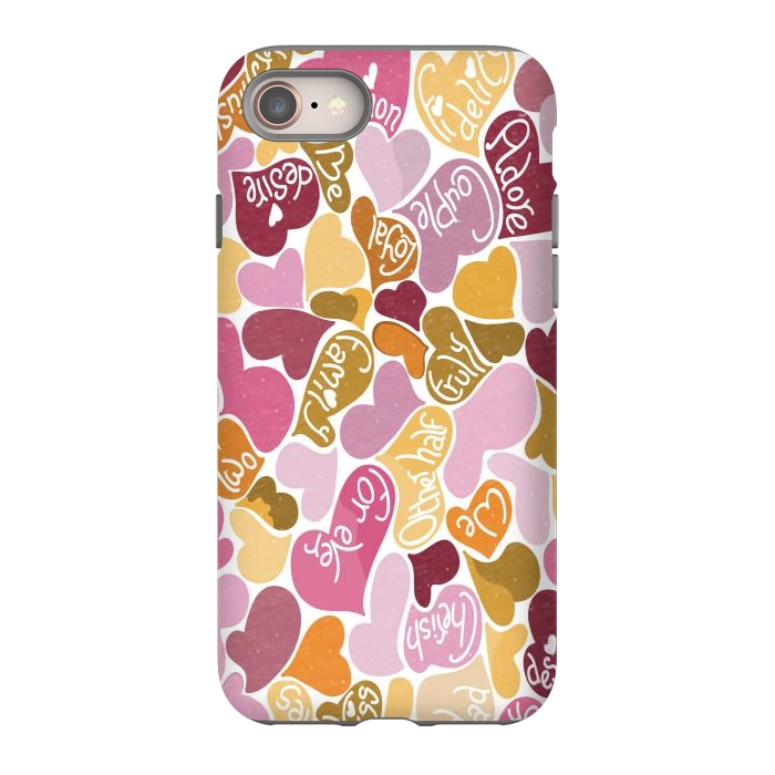 iPhone 8 StrongFit Love hearts with loving words in pink and orange by Paula Ohreen