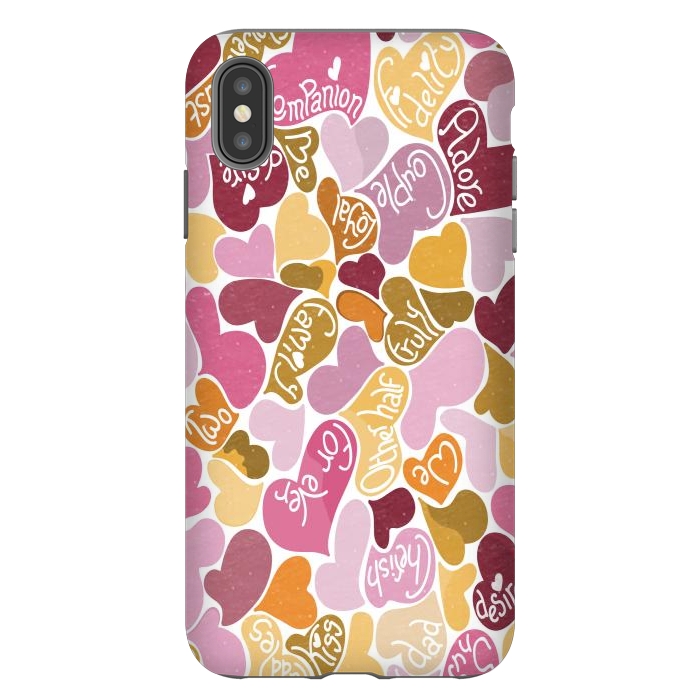 iPhone Xs Max StrongFit Love hearts with loving words in pink and orange by Paula Ohreen