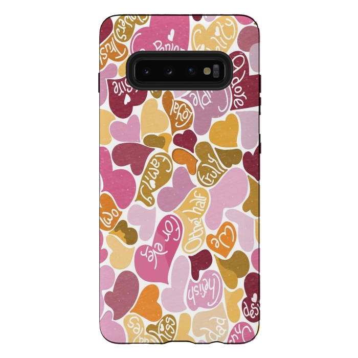 Galaxy S10 plus StrongFit Love hearts with loving words in pink and orange by Paula Ohreen