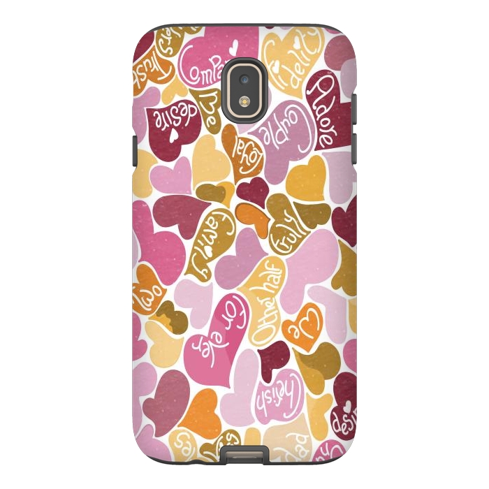 Galaxy J7 StrongFit Love hearts with loving words in pink and orange by Paula Ohreen
