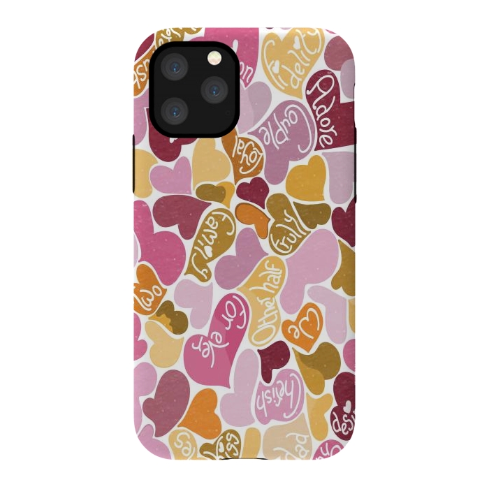 iPhone 11 Pro StrongFit Love hearts with loving words in pink and orange by Paula Ohreen