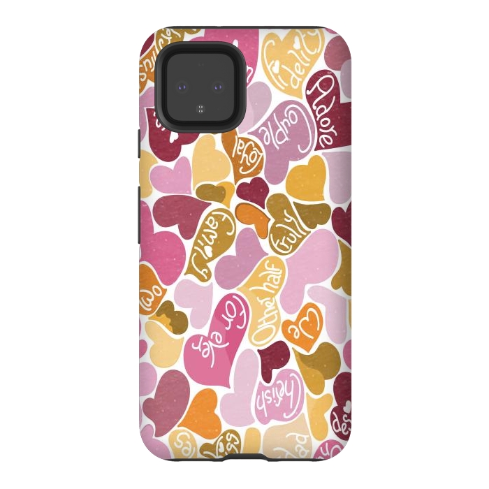 Pixel 4 StrongFit Love hearts with loving words in pink and orange by Paula Ohreen