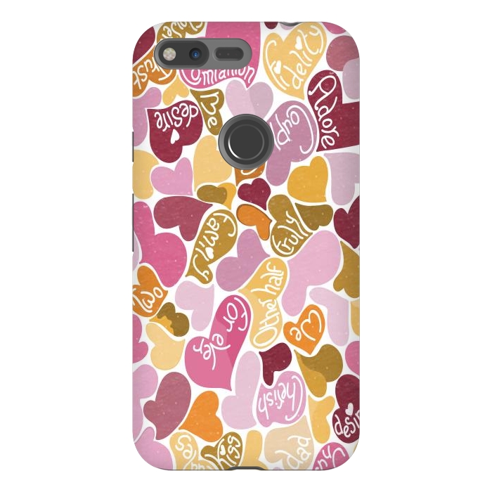Pixel XL StrongFit Love hearts with loving words in pink and orange by Paula Ohreen