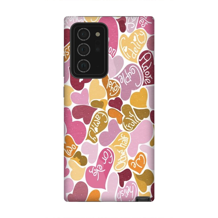 Galaxy Note 20 Ultra StrongFit Love hearts with loving words in pink and orange by Paula Ohreen