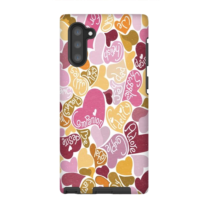 Galaxy Note 10 StrongFit Love hearts with loving words in pink and orange by Paula Ohreen