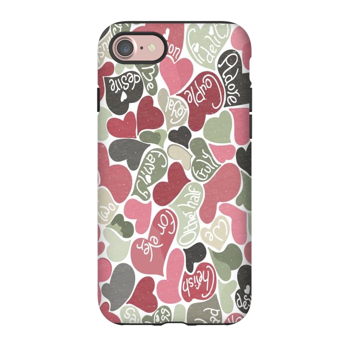 iPhone 7 StrongFit Love hearts with loving words in pink and green by Paula Ohreen