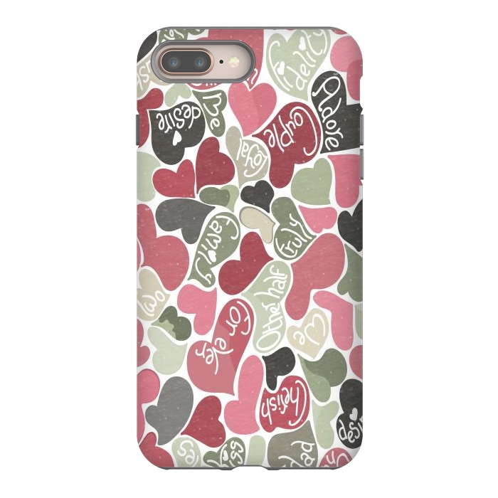 iPhone 7 plus StrongFit Love hearts with loving words in pink and green by Paula Ohreen