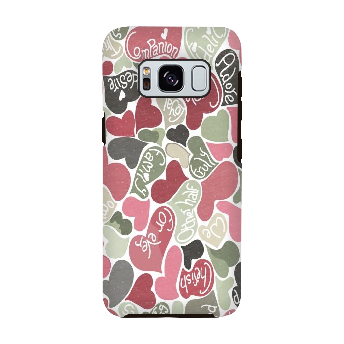 Galaxy S8 StrongFit Love hearts with loving words in pink and green by Paula Ohreen