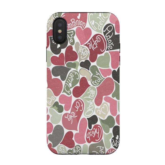 iPhone Xs / X StrongFit Love hearts with loving words in pink and green by Paula Ohreen