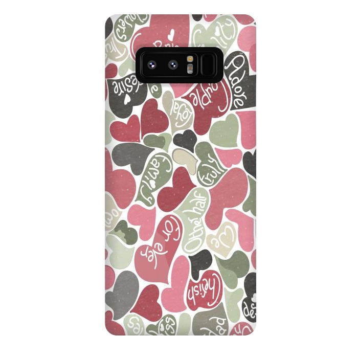 Galaxy Note 8 StrongFit Love hearts with loving words in pink and green by Paula Ohreen
