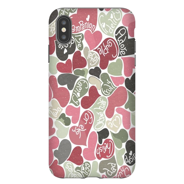iPhone Xs Max StrongFit Love hearts with loving words in pink and green by Paula Ohreen