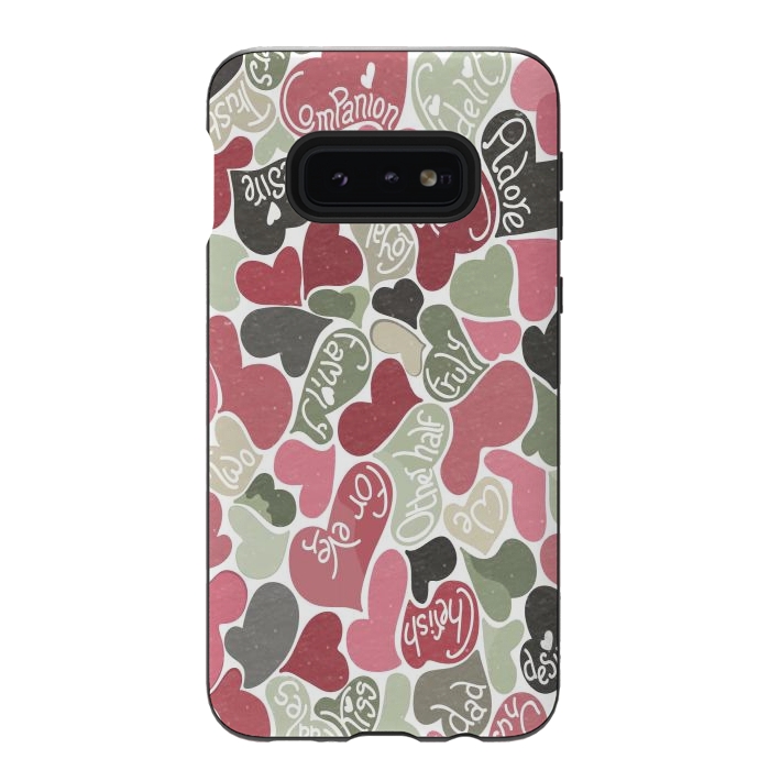 Galaxy S10e StrongFit Love hearts with loving words in pink and green by Paula Ohreen